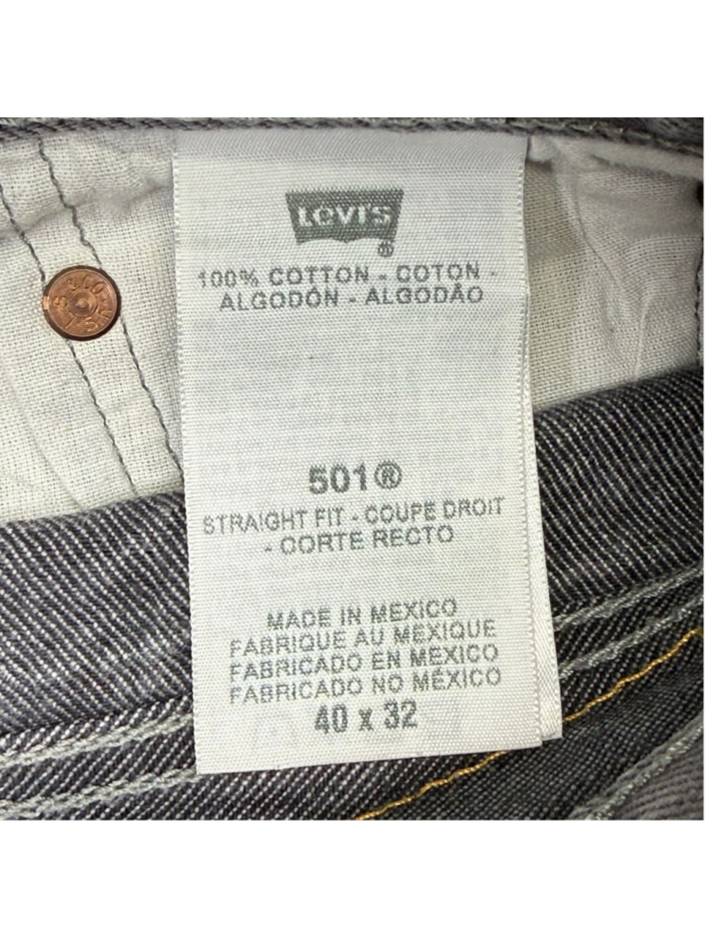 Men's Levi's 501 40x32 Button Fly Straight Leg Grey Jeans - Picture 4 of 12